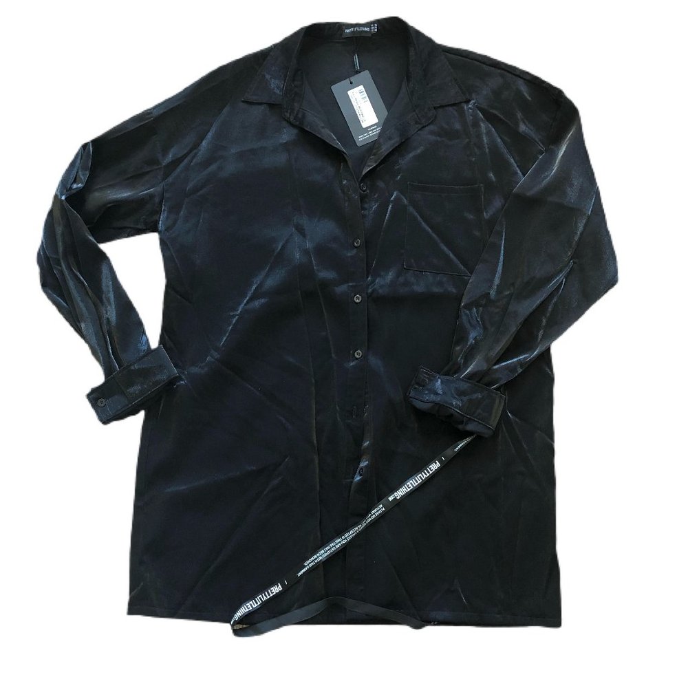 NWT Pretty Little Thing Black Metallic Shirt Dress